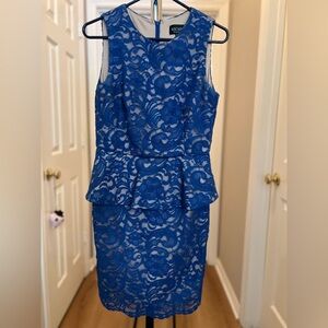 Xscape Royal Blue Lace Peplum Midi Dress